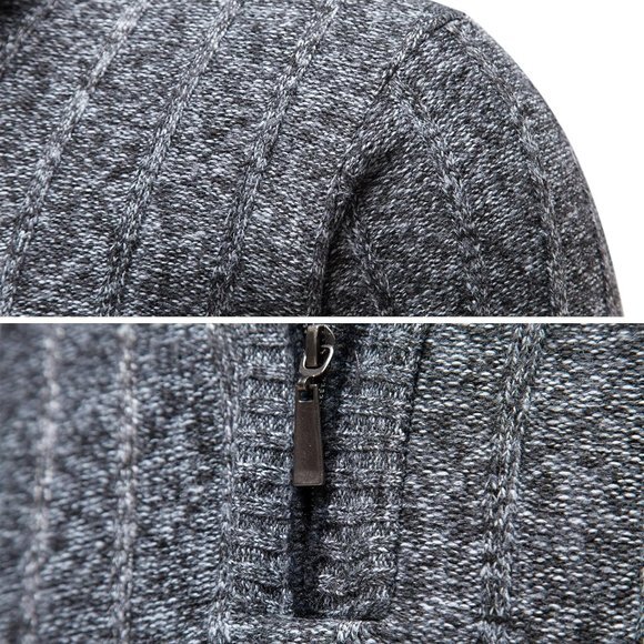 Quarter Zip Sweater Men's Pullover Sweaters Knit Long Sleeve Sweater Men‎ - Picture 4 of 7